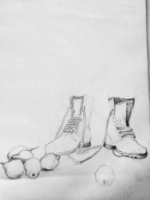Boots and apples. An early pencil study.