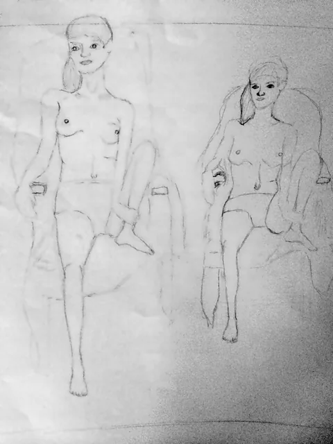 Paired figure constructions. An early pencil study.