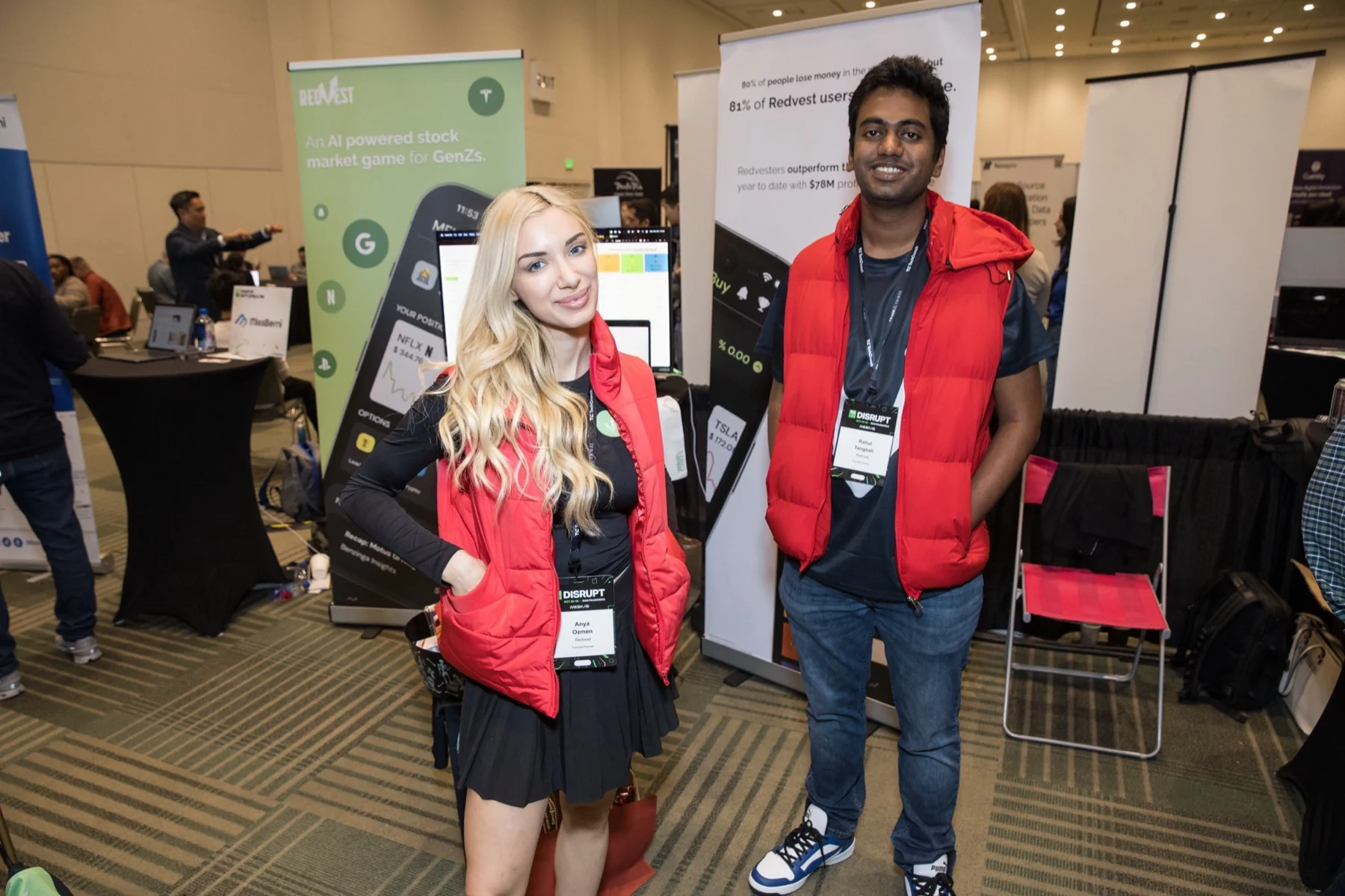 Anya Ozmen with a Redvest team member at TechCrunch Disrupt